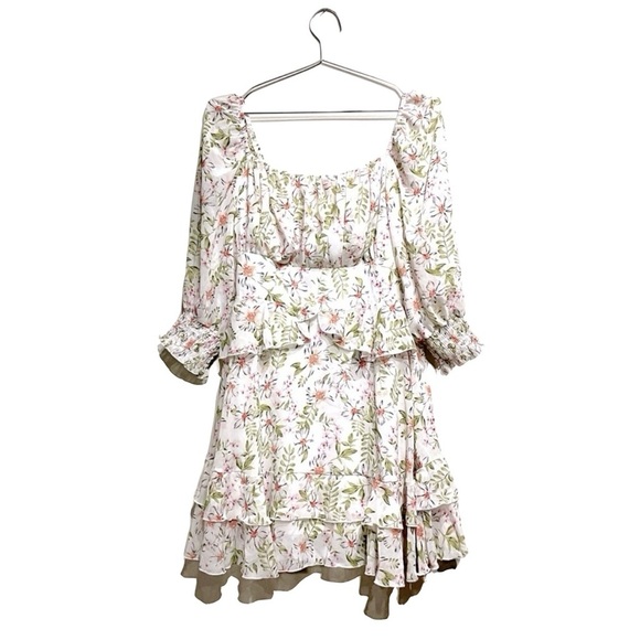 exlura Dresses & Skirts - EXLURA Womens Floral Ruffle Sun Dress Sundress Tiered Square Neck Long Sleeve M.